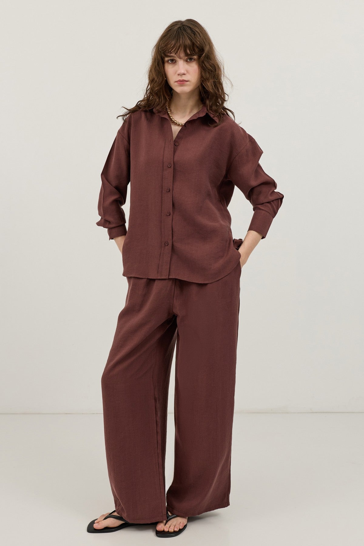 Wide-Leg Pants and Shirt Set