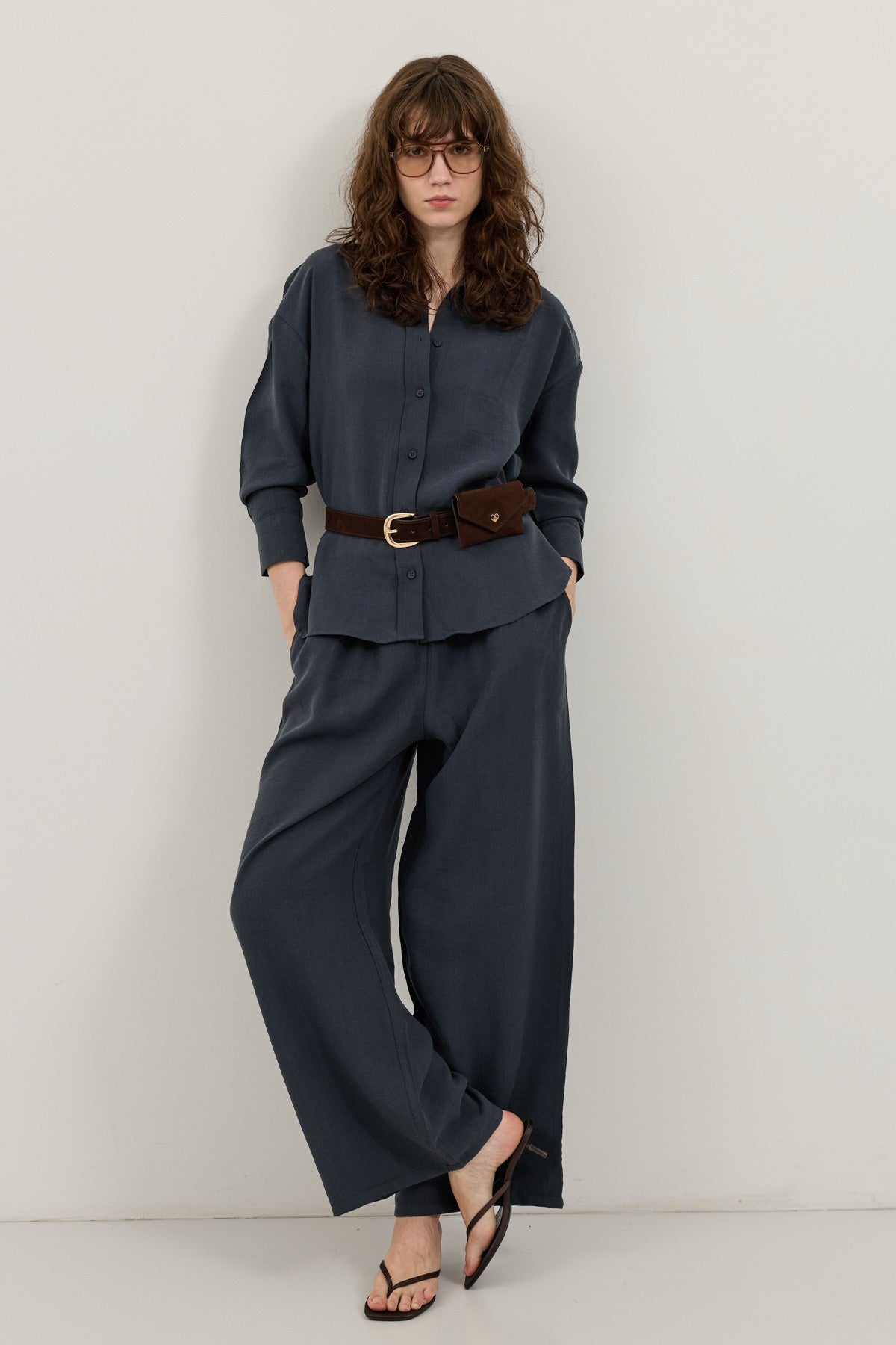 Wide-Leg Pants and Shirt Set