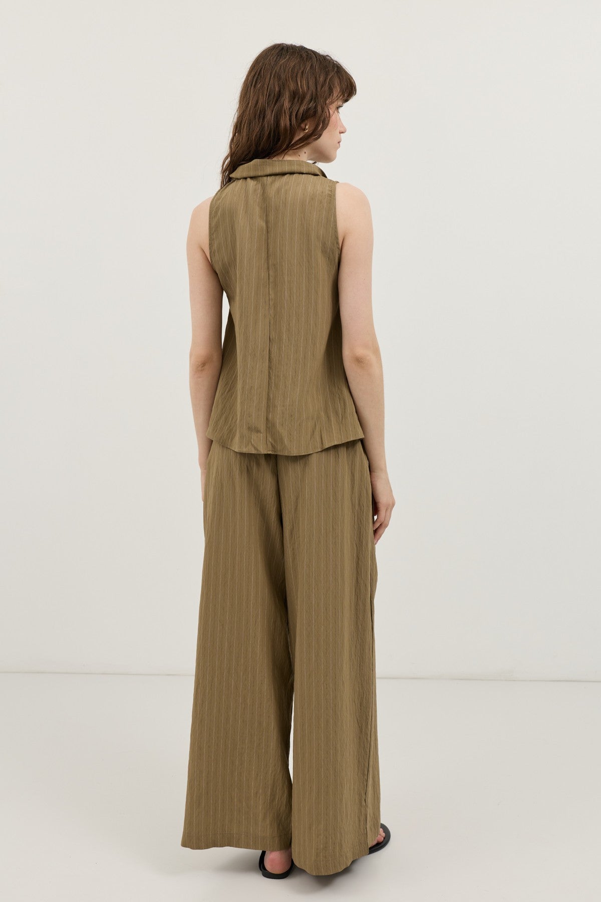 Cream-Colored Shawl-Collar Striped Women's Set