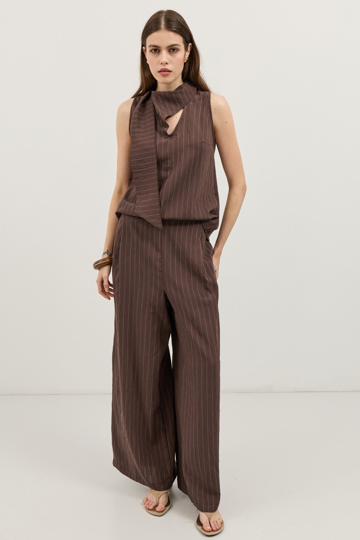 Women's Striped Set with Shawl Collar