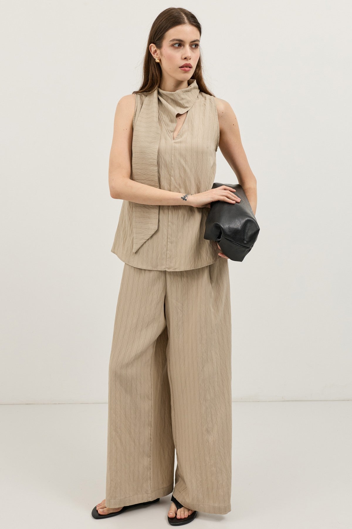 Women's Striped Set with Shawl Collar