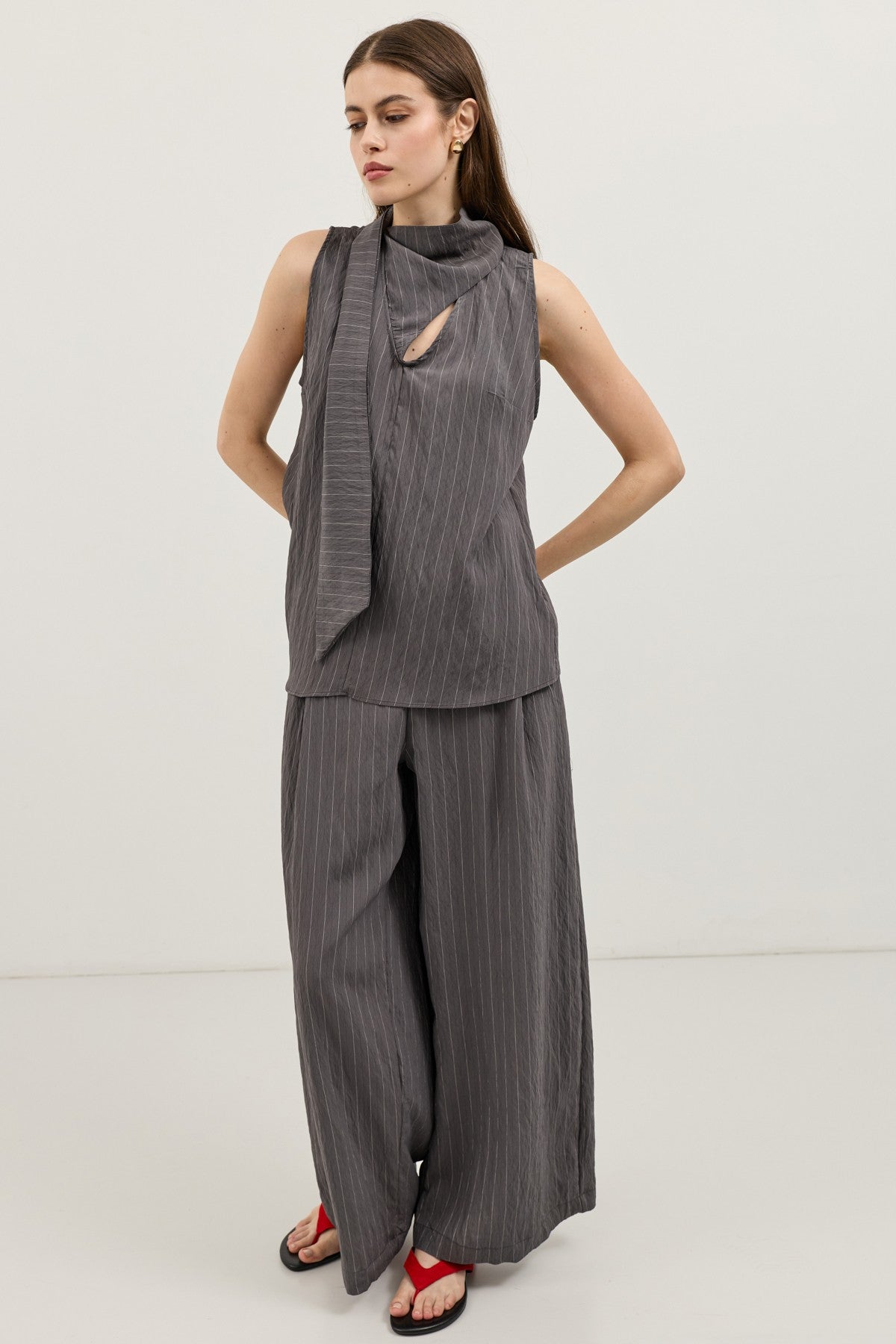 Women's Striped Set with Shawl Collar