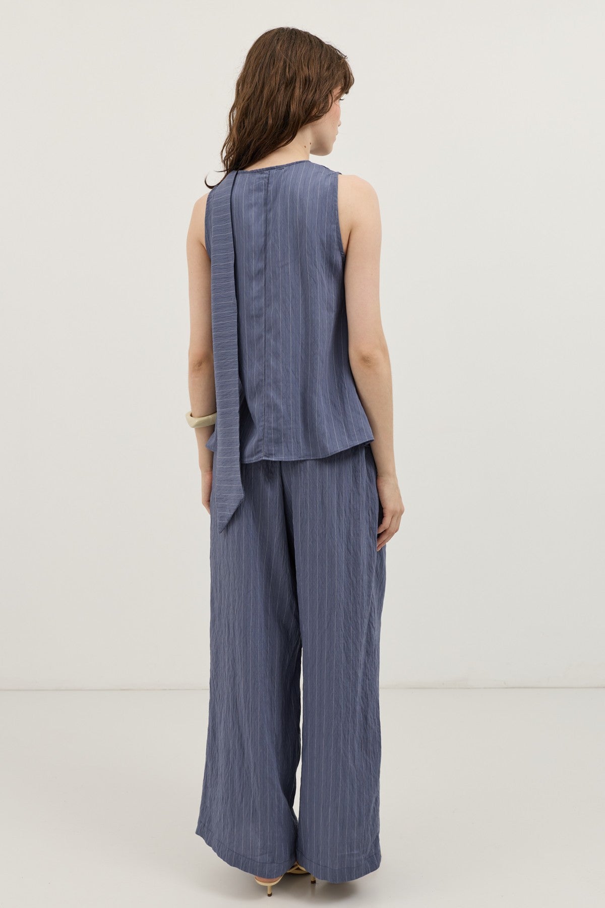 Cream-Colored Shawl-Collar Striped Women's Set