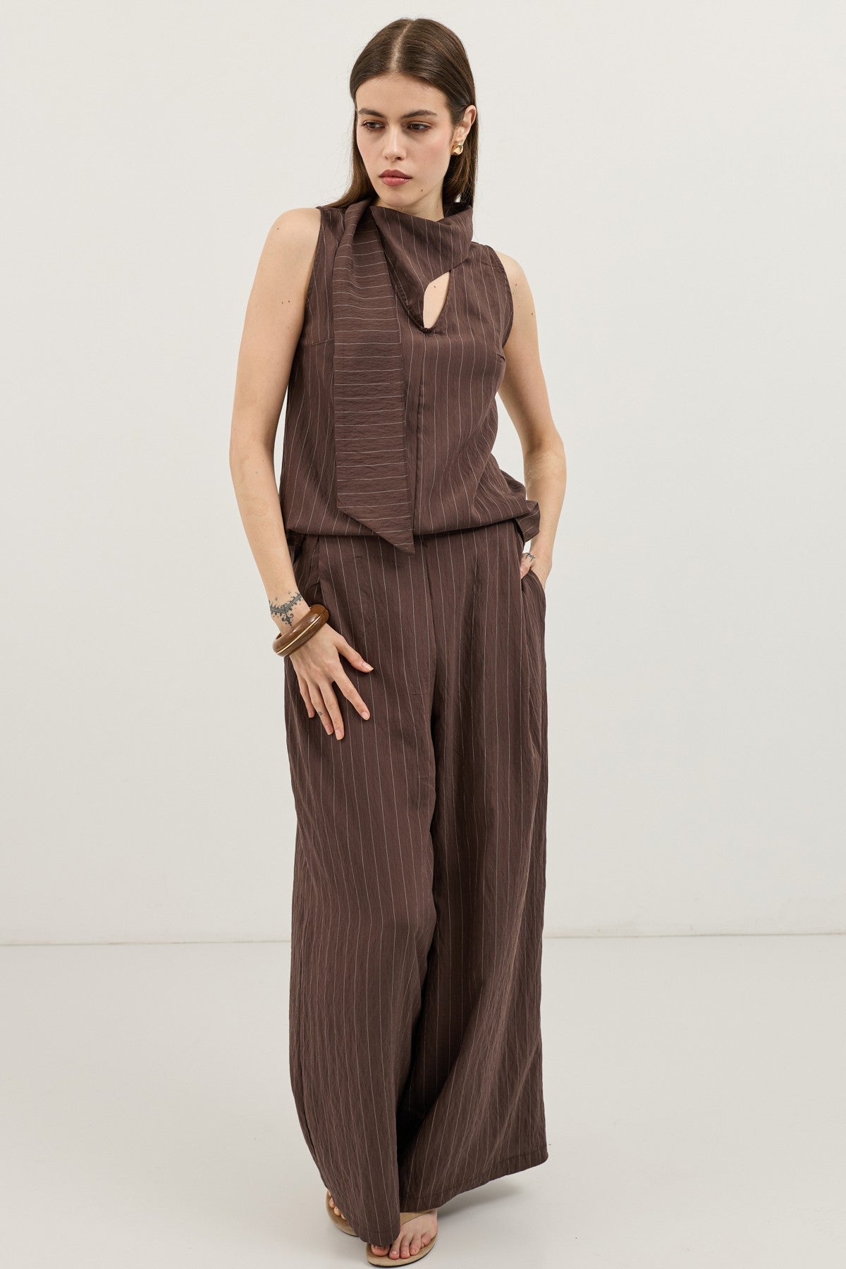 Women's Striped Set with Shawl Collar