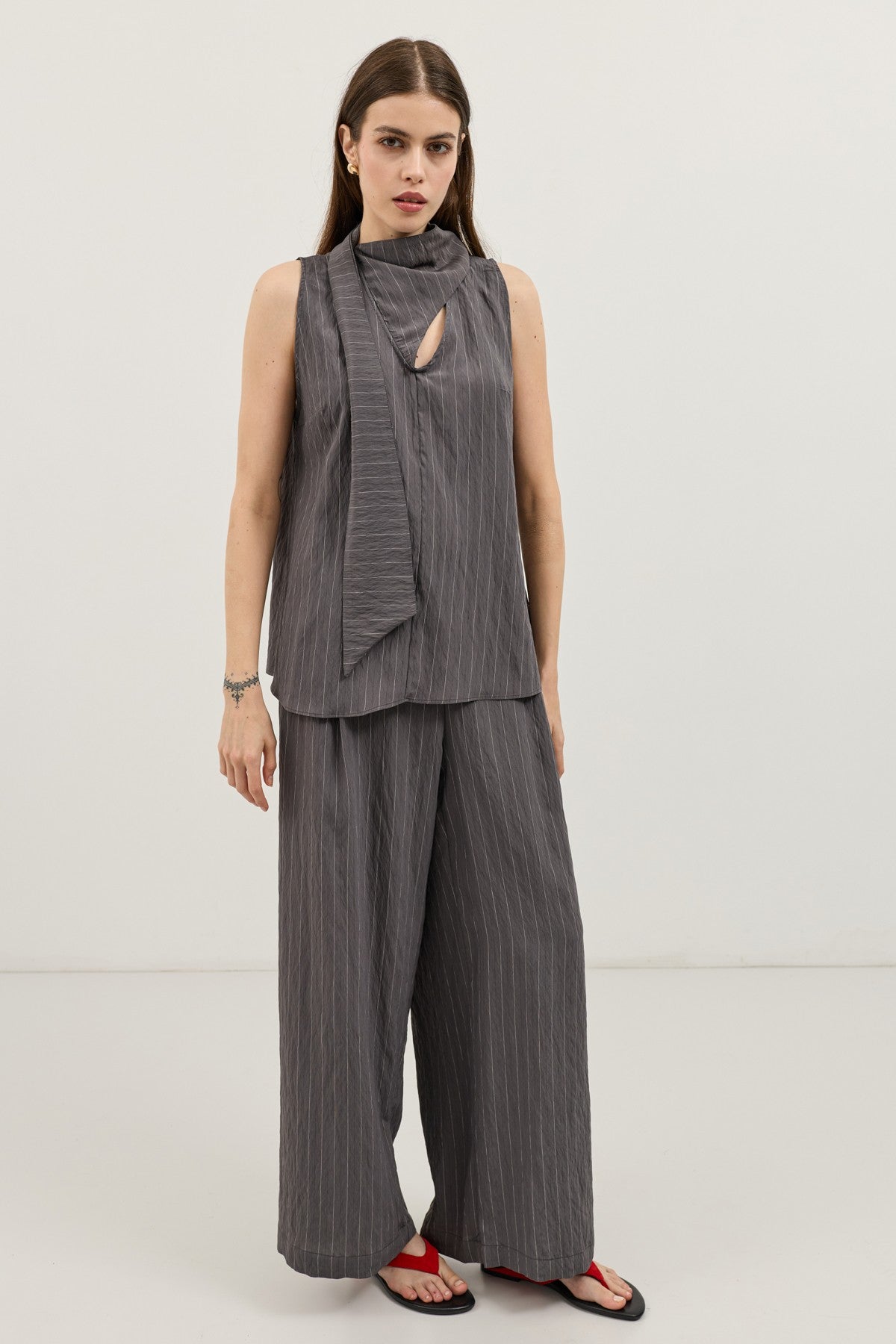 Women's Striped Set with Shawl Collar