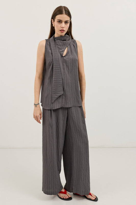 Women's Striped Set with Shawl Collar