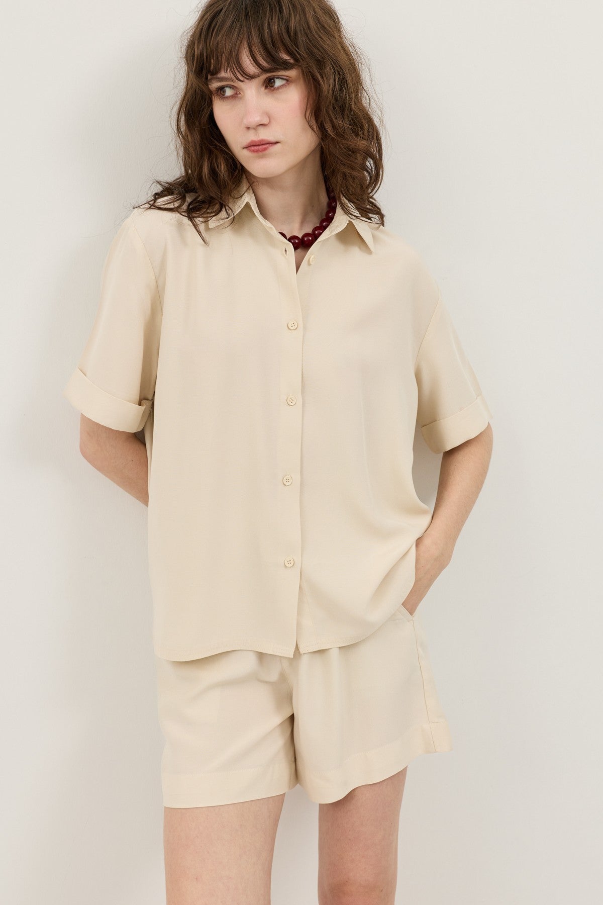 100% Lyocell Shirt and Shorts Set for Women