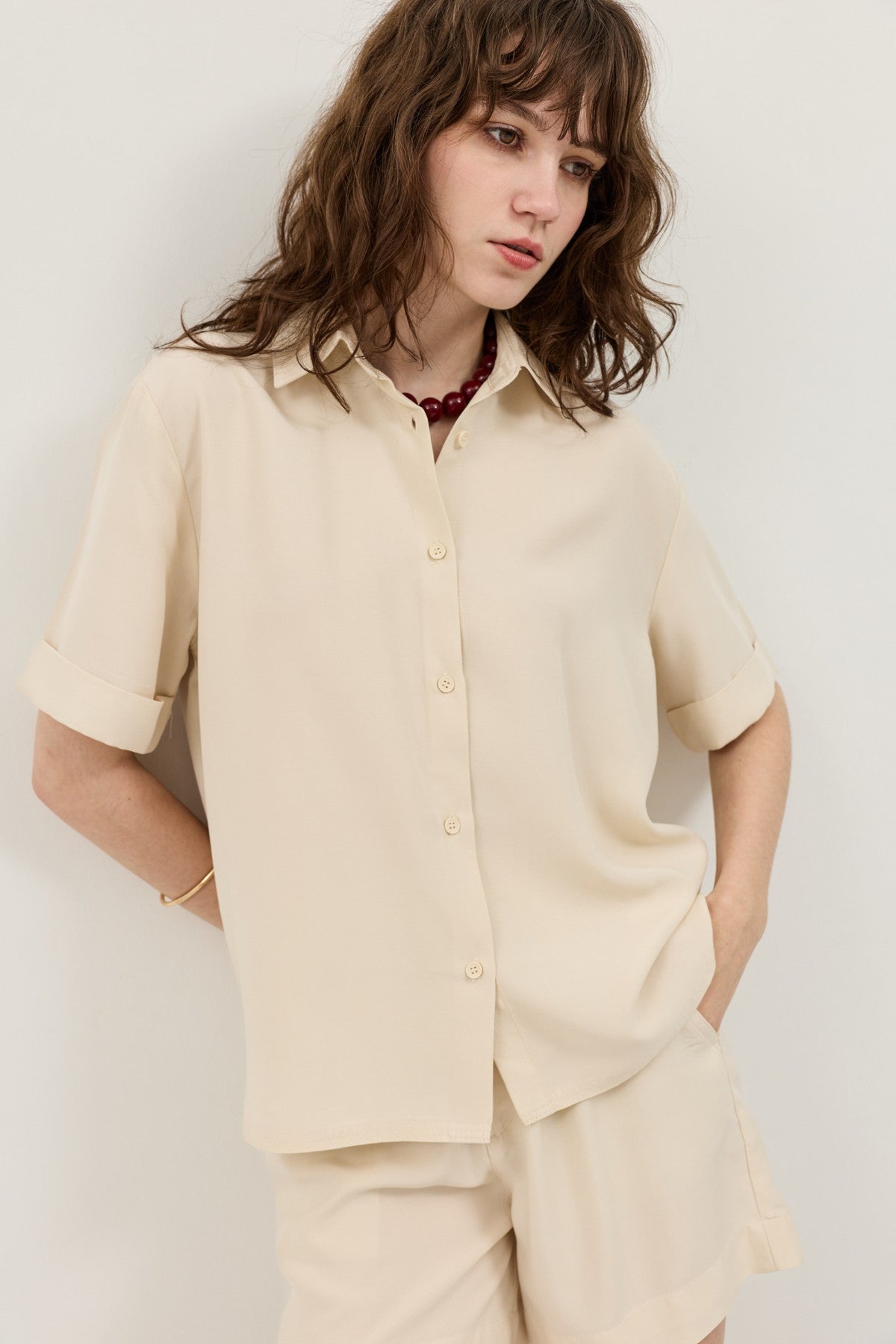 100% Lyocell Shirt and Shorts Set for Women