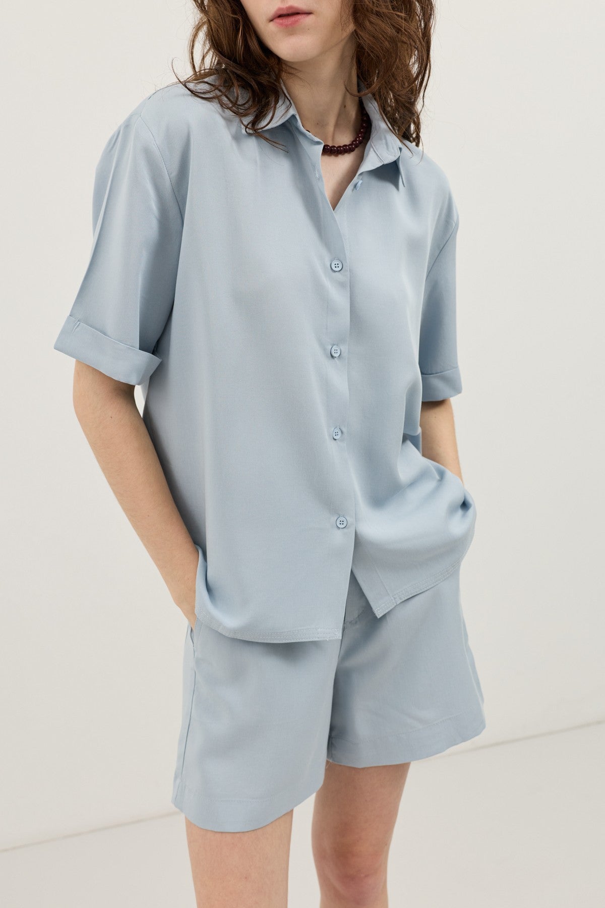 100% Lyocell Shirt and Shorts Set for Women
