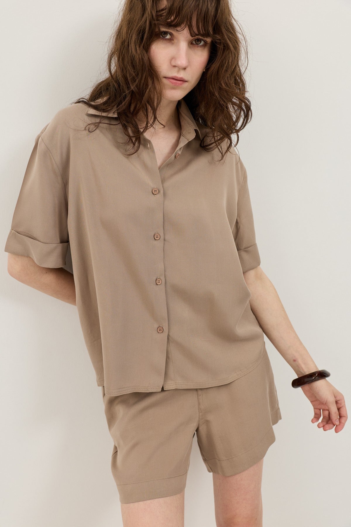 100% Lyocell Shirt and Shorts Set for Women