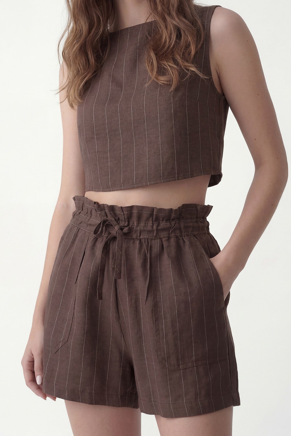 Linen-Blend Striped Shorts Set