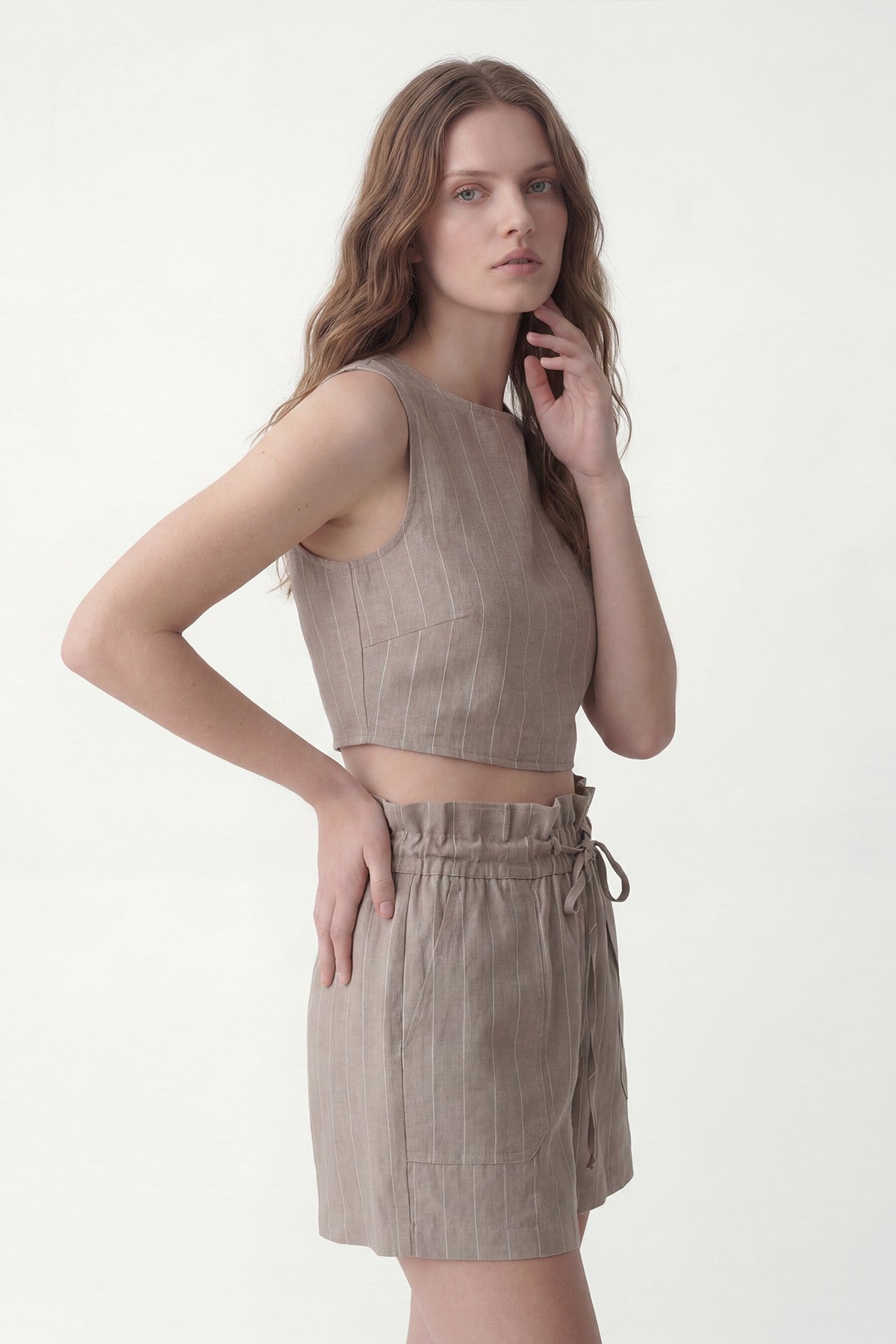 Linen-Blend Striped Shorts Set