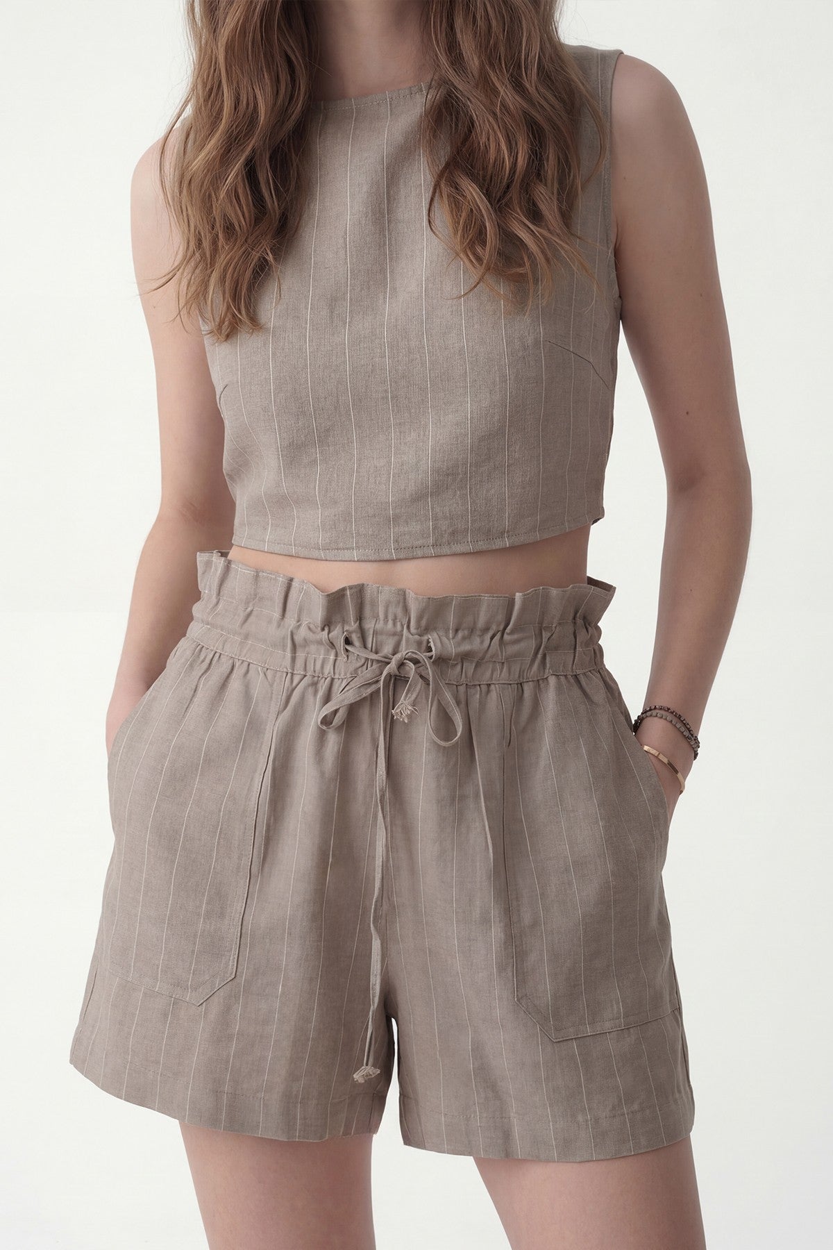 Linen-Blend Striped Shorts Set