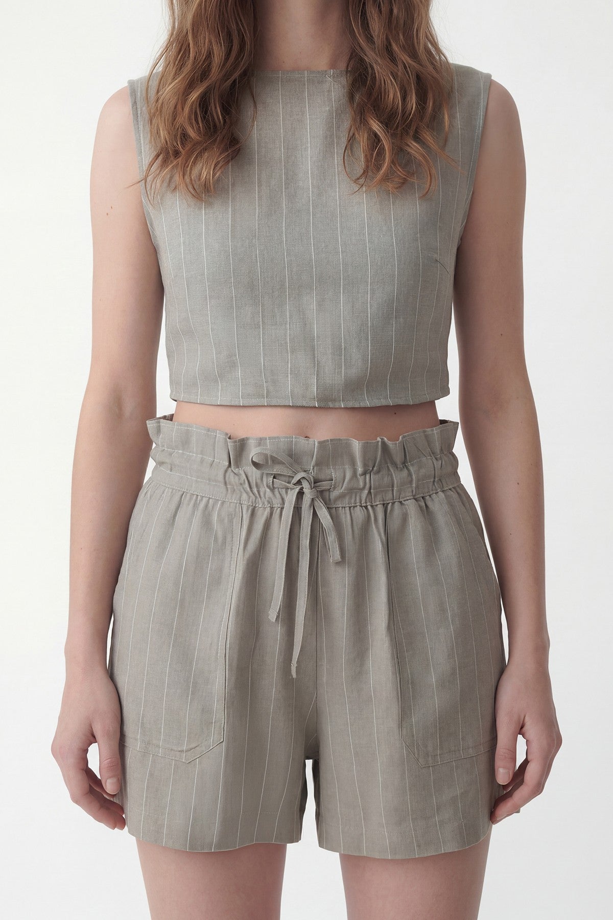 Linen-Blend Striped Shorts Set