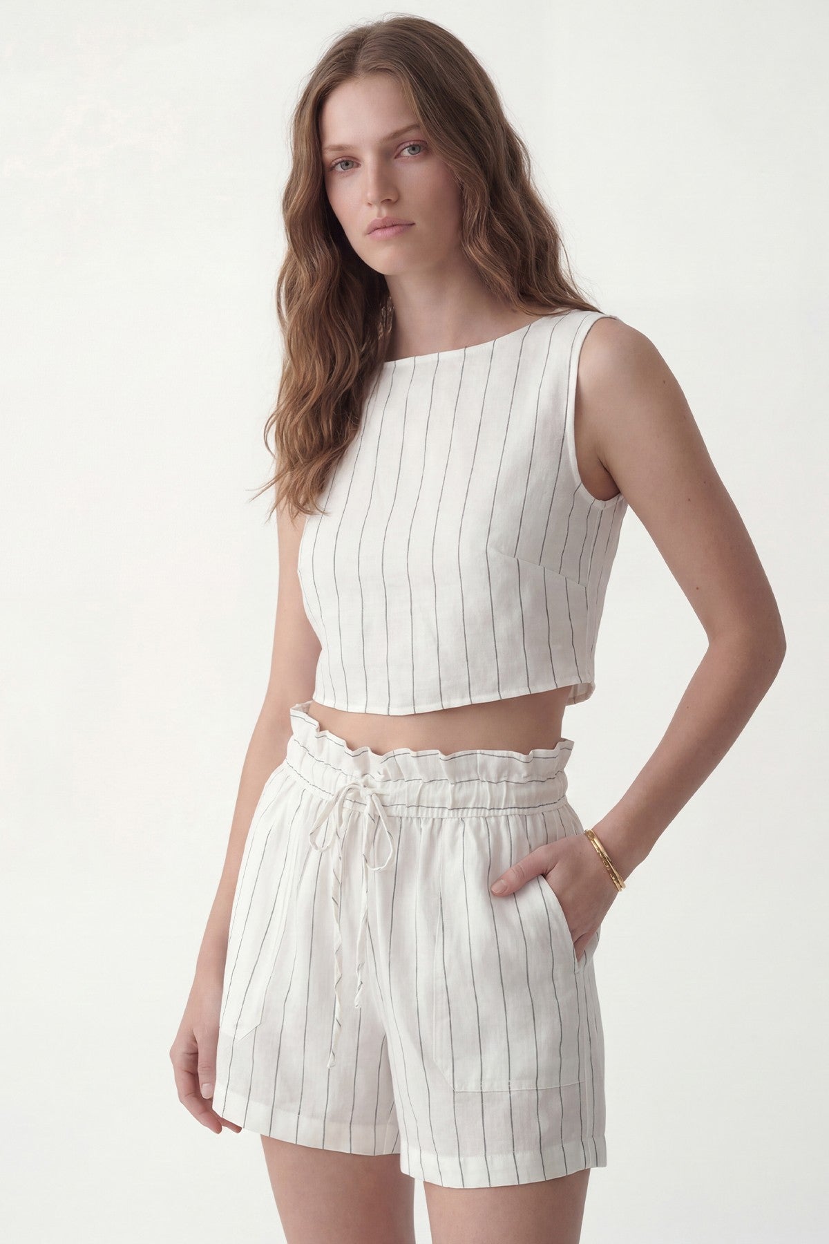 Linen-Blend Striped Shorts Set