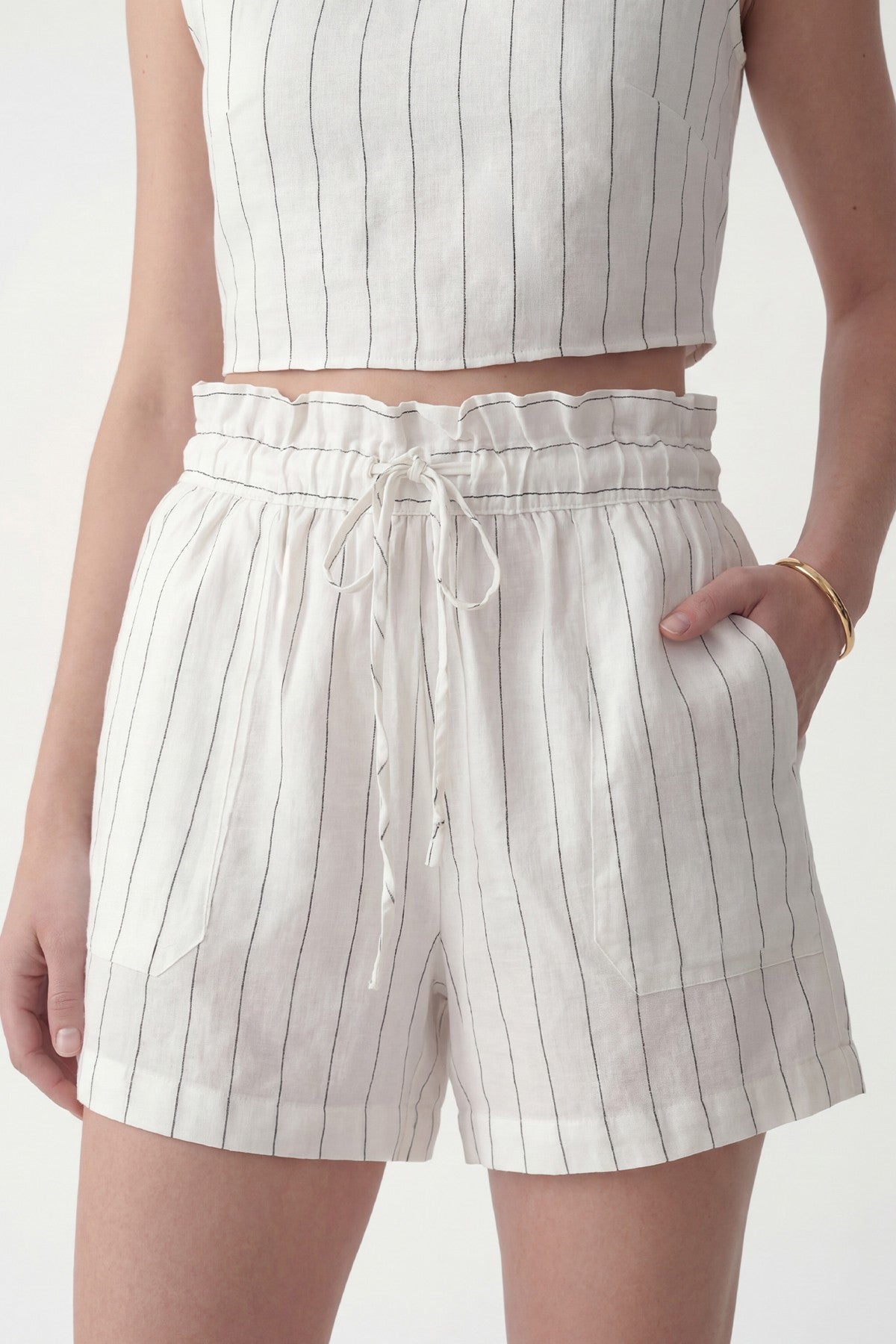 Linen-Blend Striped Shorts Set