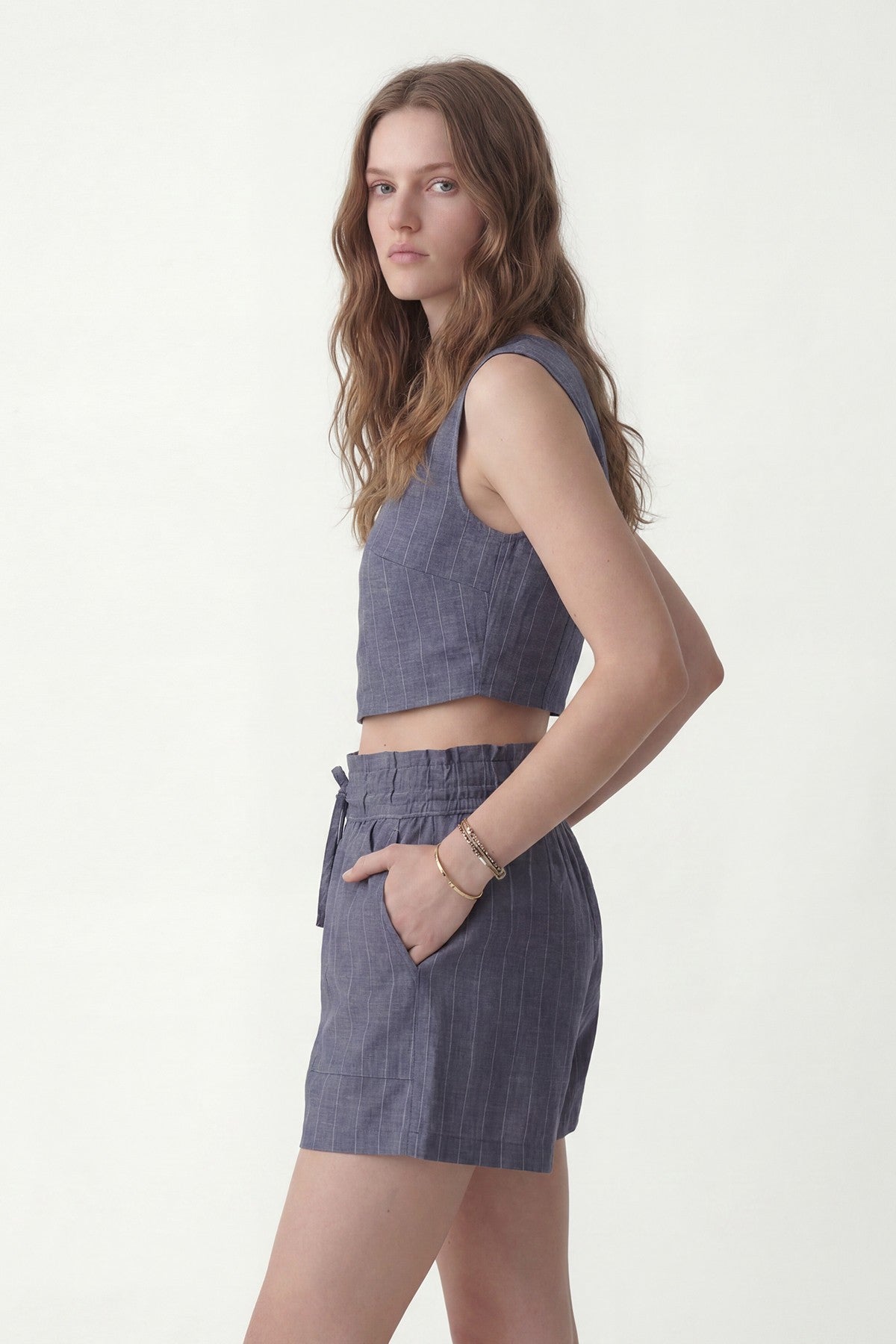 Linen-Blend Striped Shorts Set
