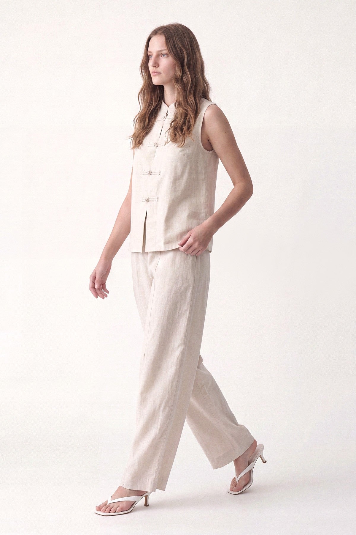 Linen-Blend Embellished Button Set