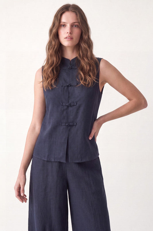 Linen-Blend Embellished Button Set