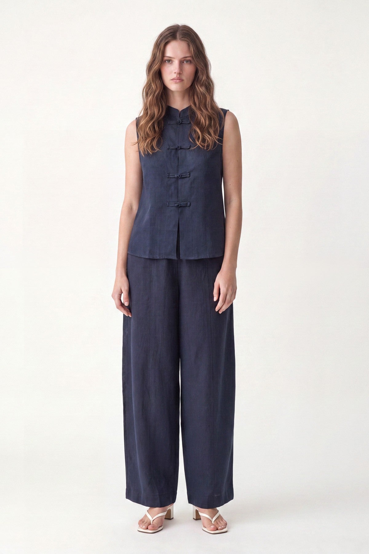 Linen-Blend Embellished Button Set