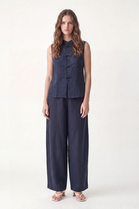 Linen-Blend Embellished Button Set
