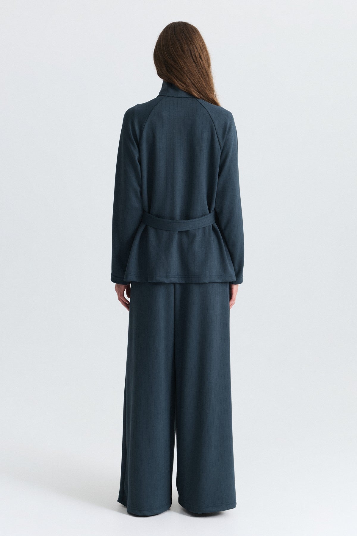 Soft-Textured Blazer and Pants Set with a Belt
