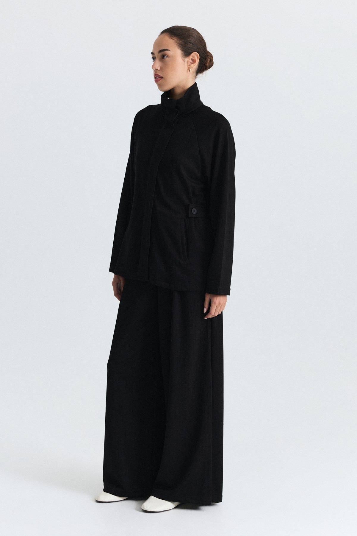 Soft-Textured Blazer and Pants Set with a Belt