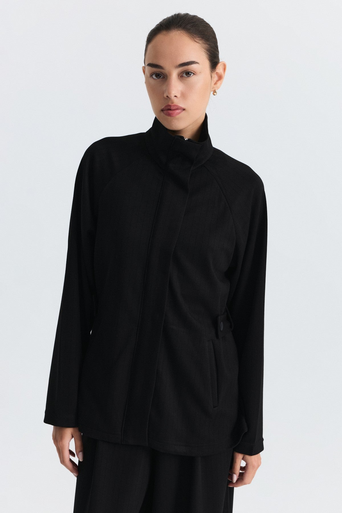 Soft-Textured Blazer and Pants Set with a Belt