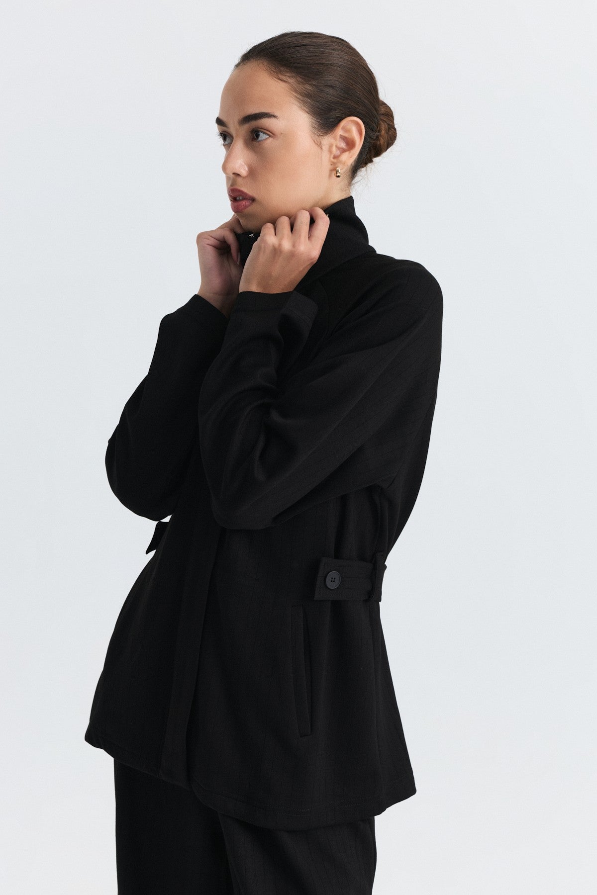 Soft-Textured Blazer and Pants Set with a Belt