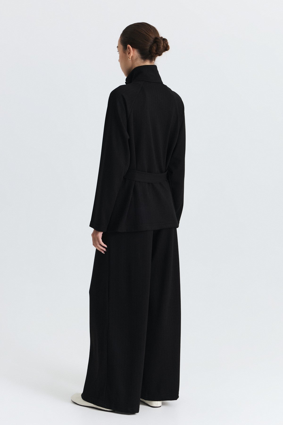 Soft-Textured Blazer and Pants Set with a Belt