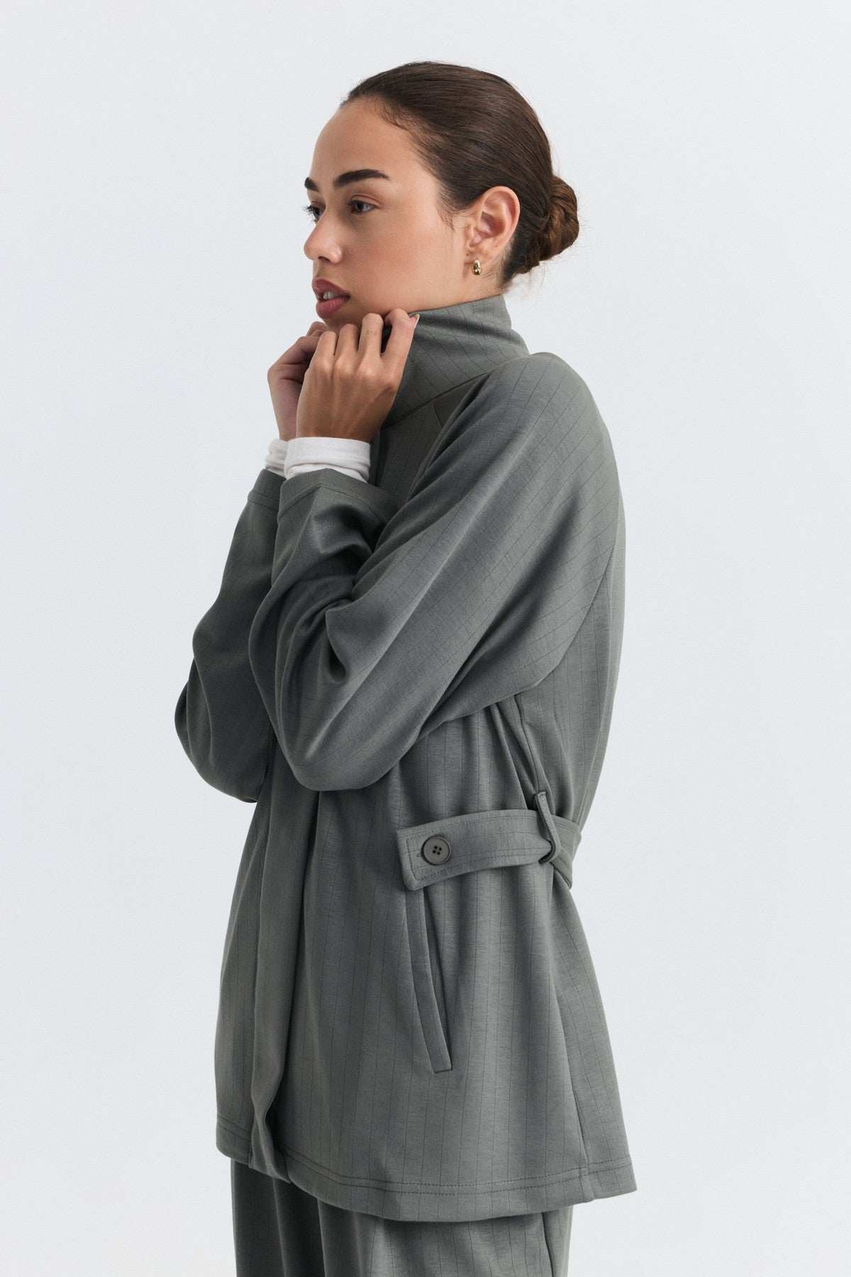Soft-Textured Blazer and Pants Set with a Belt