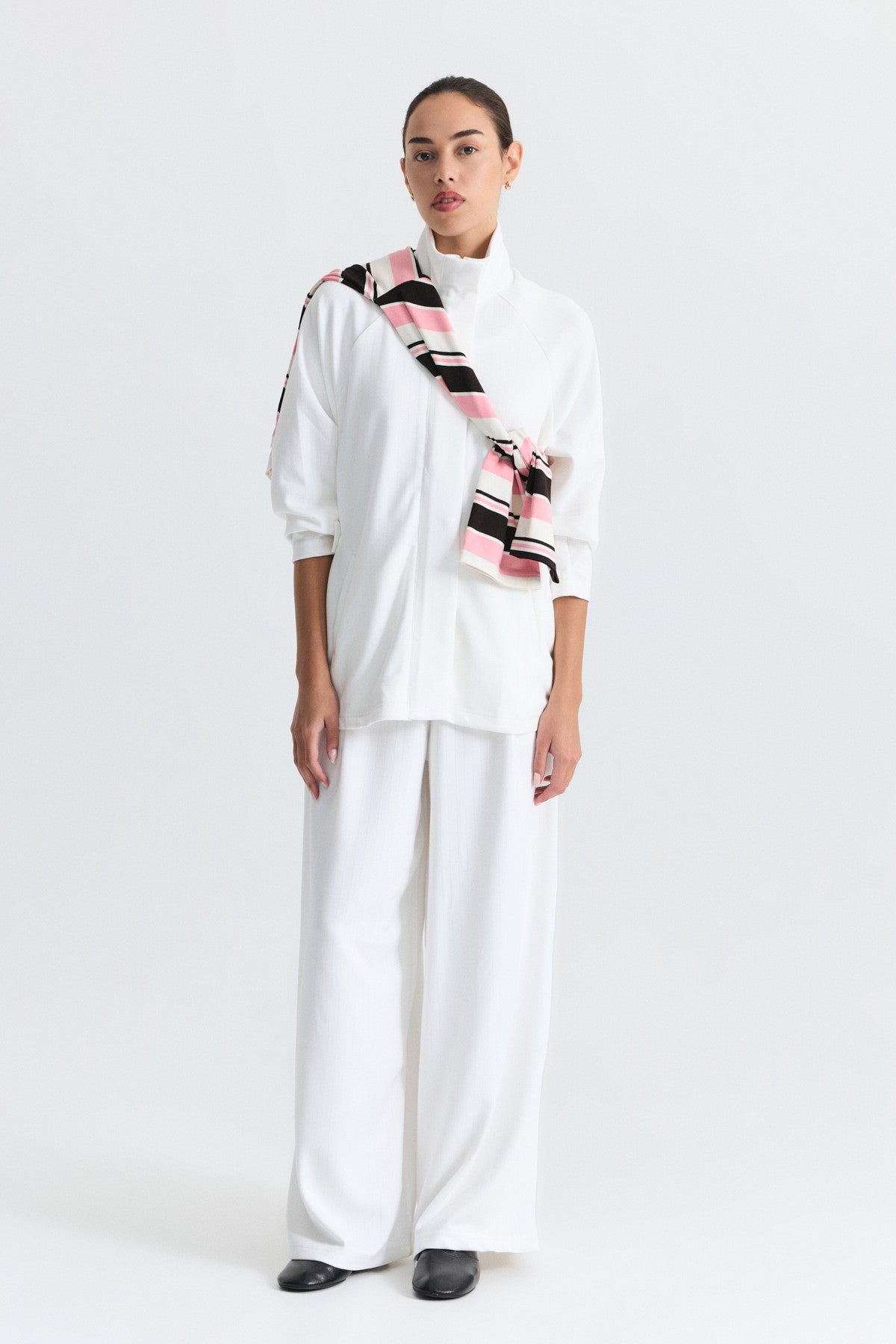 Soft-Textured Blazer and Pants Set with a Belt