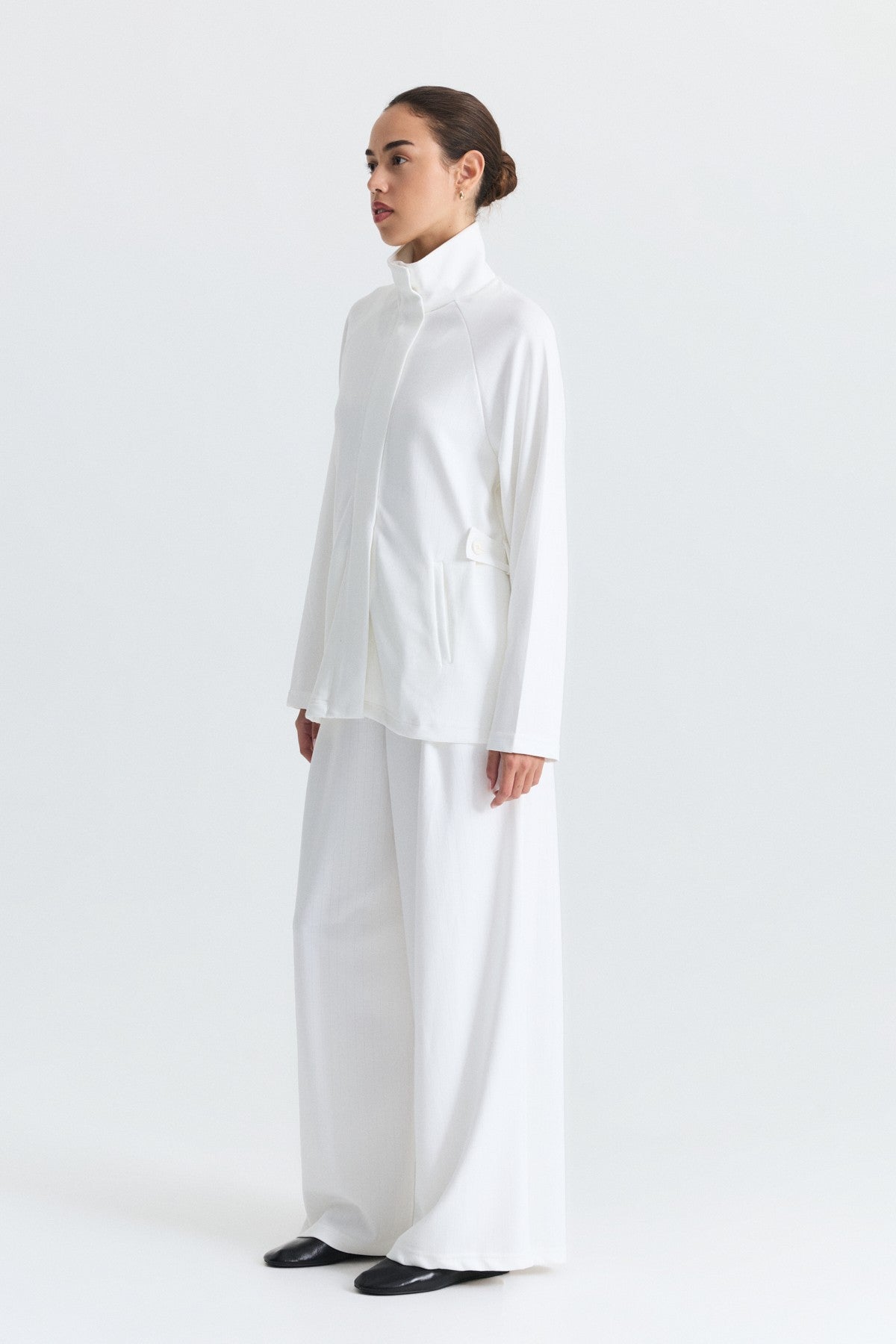 Soft-Textured Blazer and Pants Set with a Belt