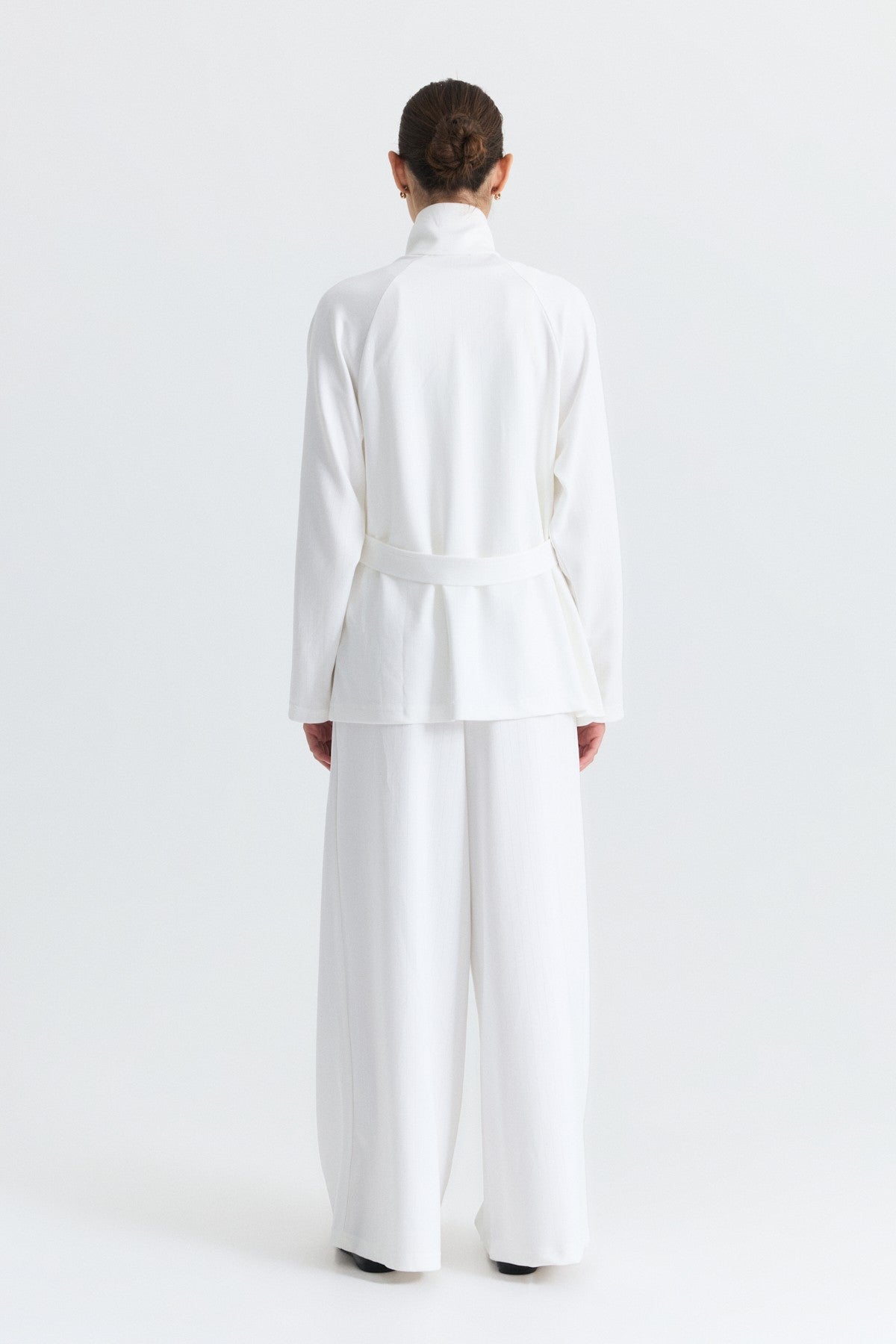 Soft-Textured Blazer and Pants Set with a Belt