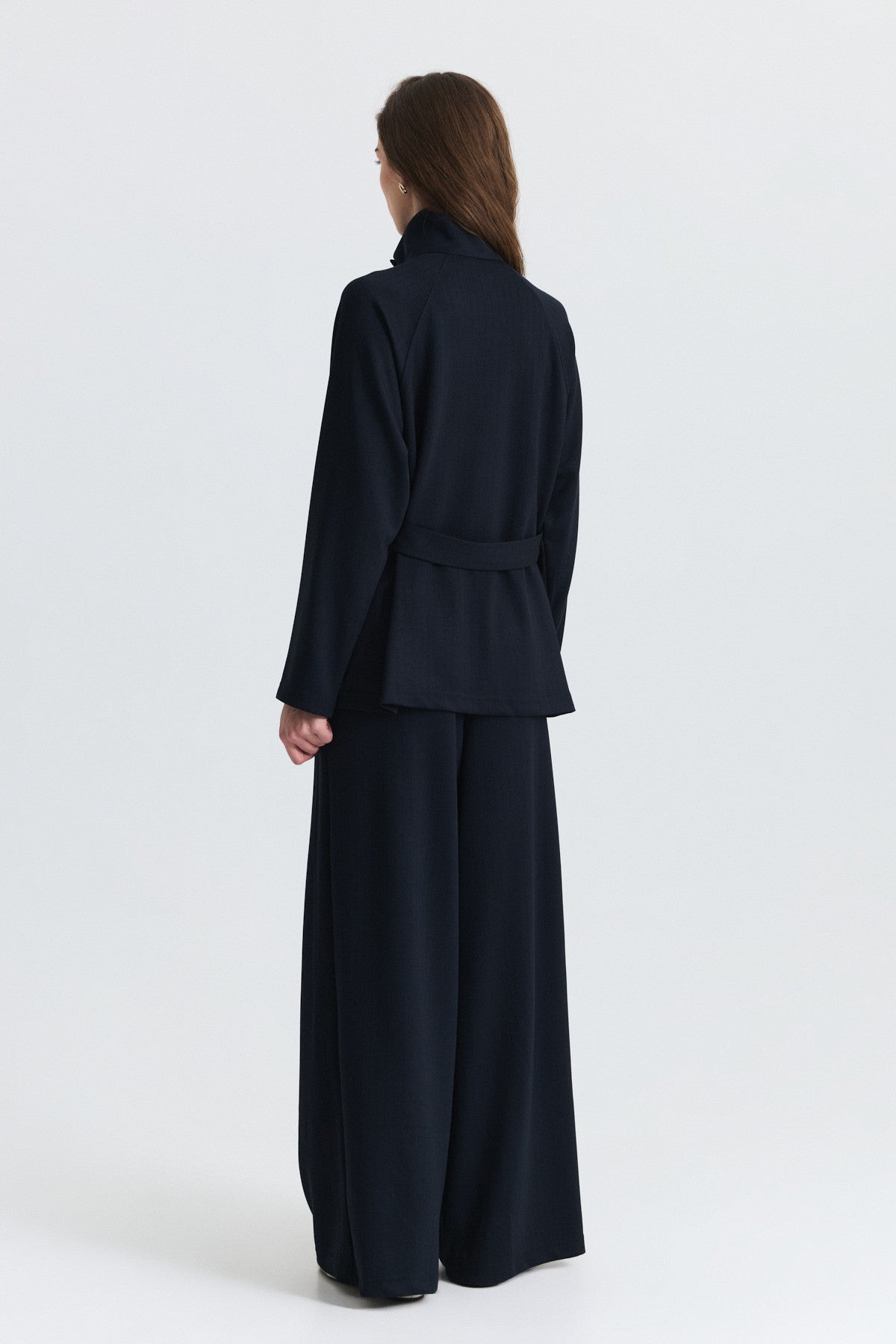 Soft-Textured Blazer and Pants Set with a Belt