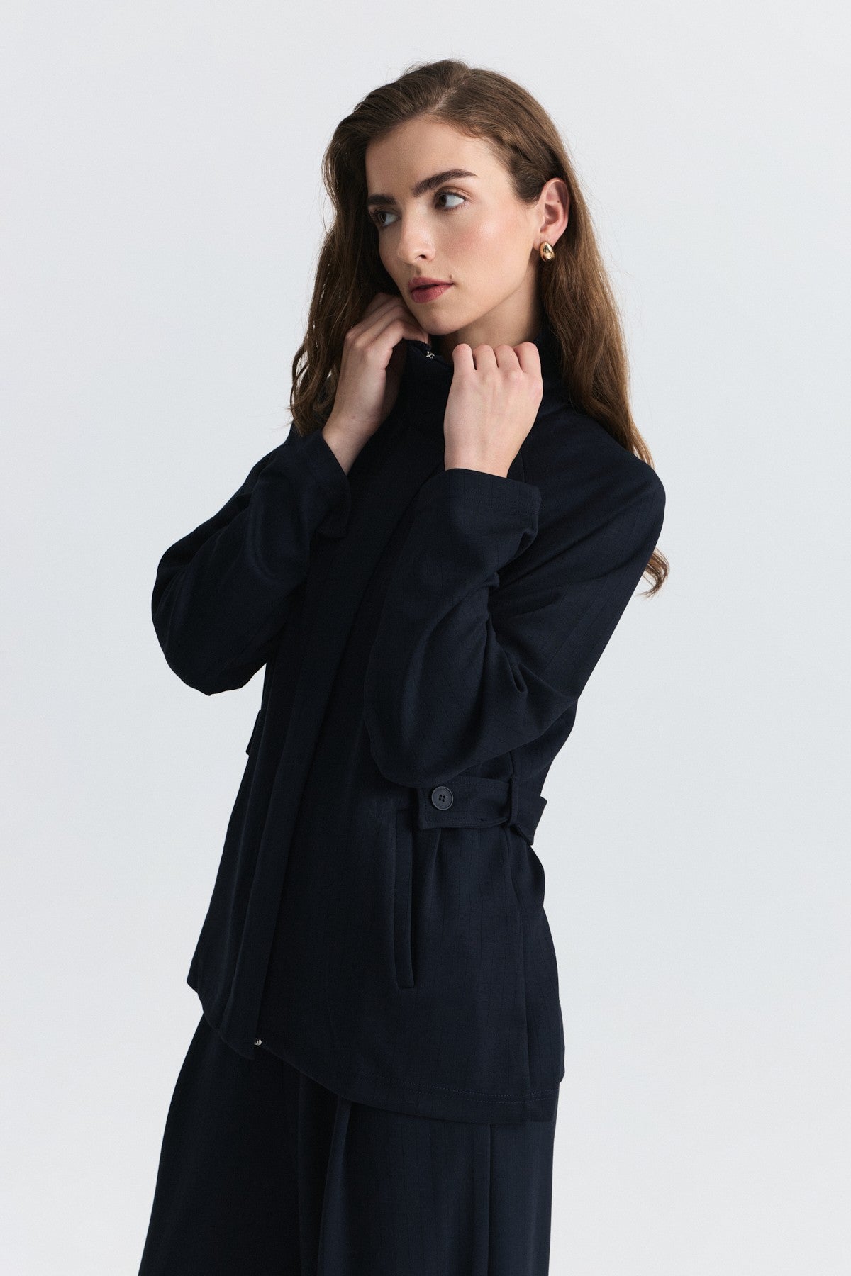 Soft-Textured Blazer and Pants Set with a Belt