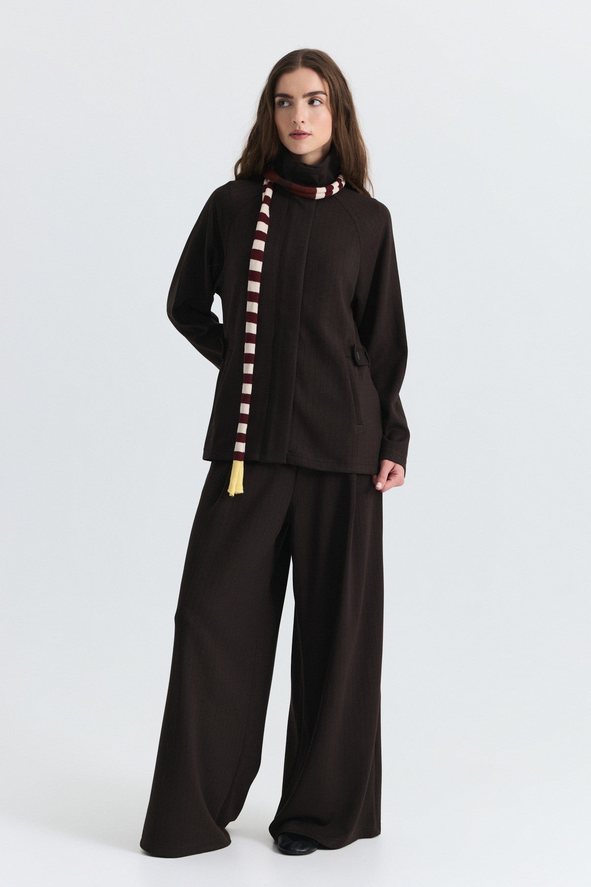 Soft-Textured Blazer and Pants Set with a Belt