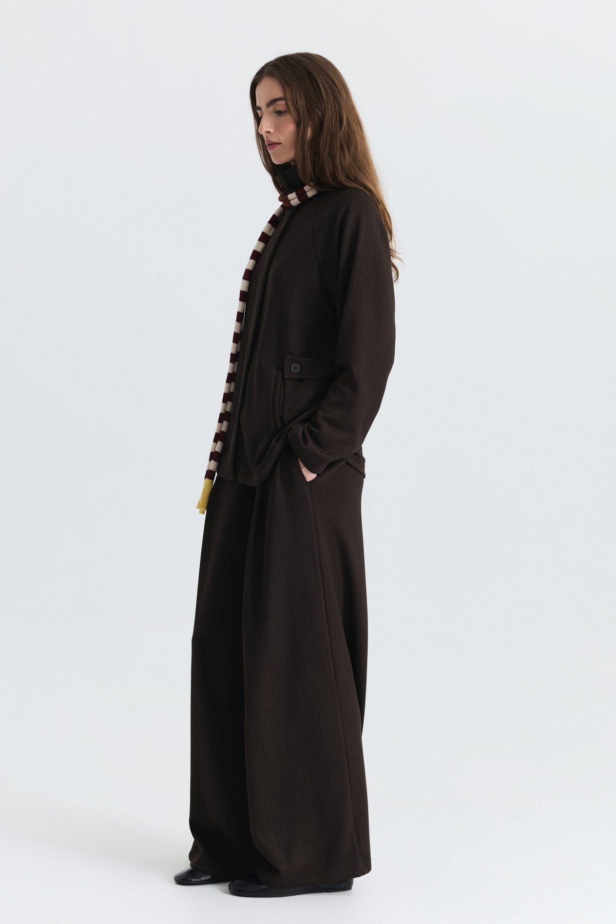 Soft-Textured Blazer and Pants Set with a Belt