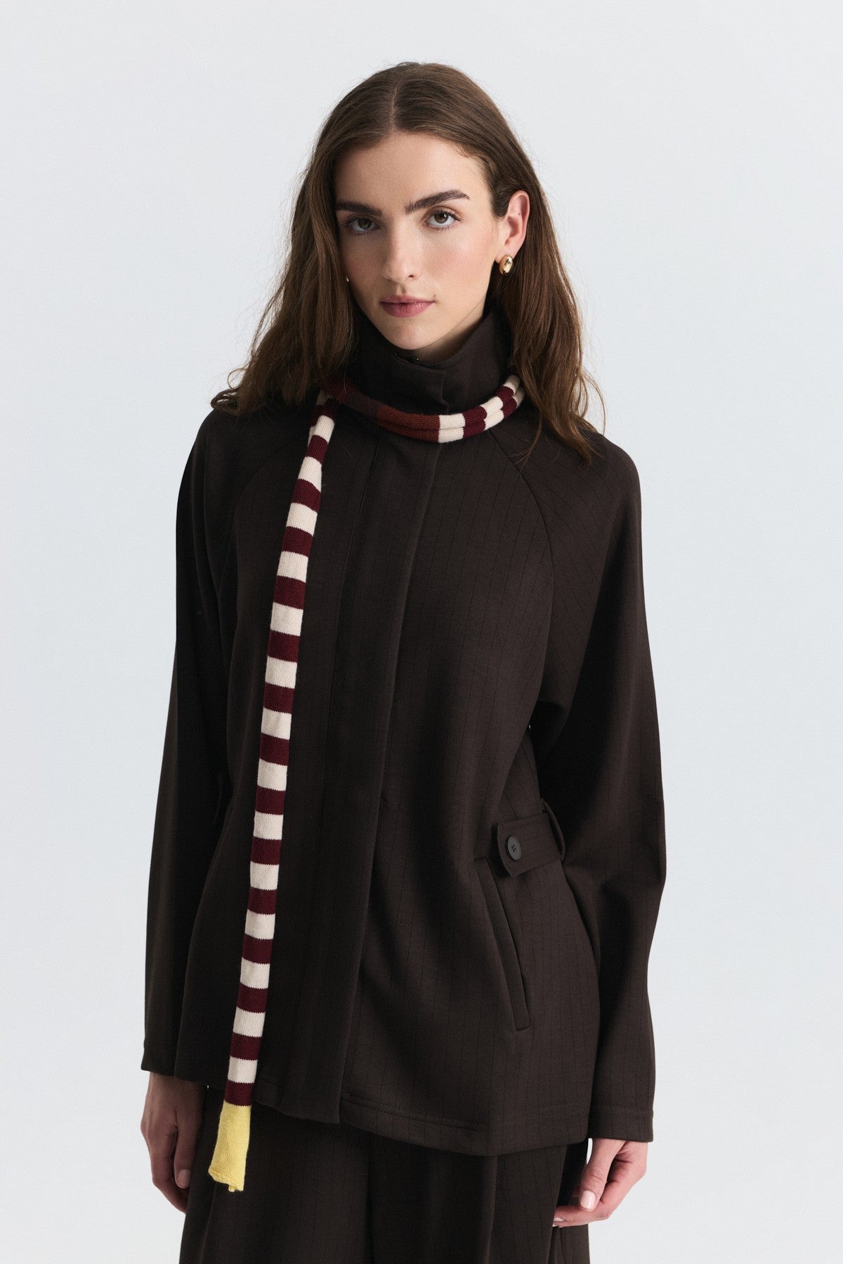 Soft-Textured Blazer and Pants Set with a Belt