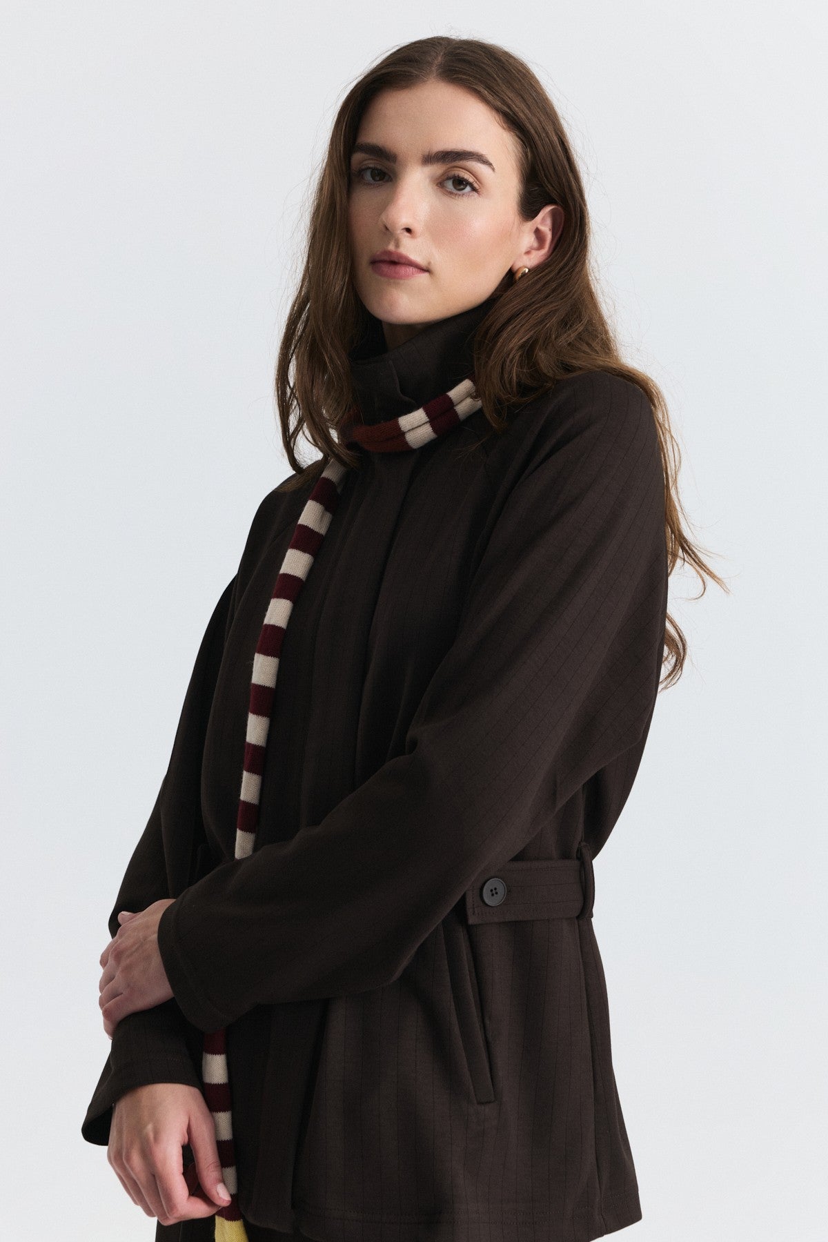 Soft-Textured Blazer and Pants Set with a Belt