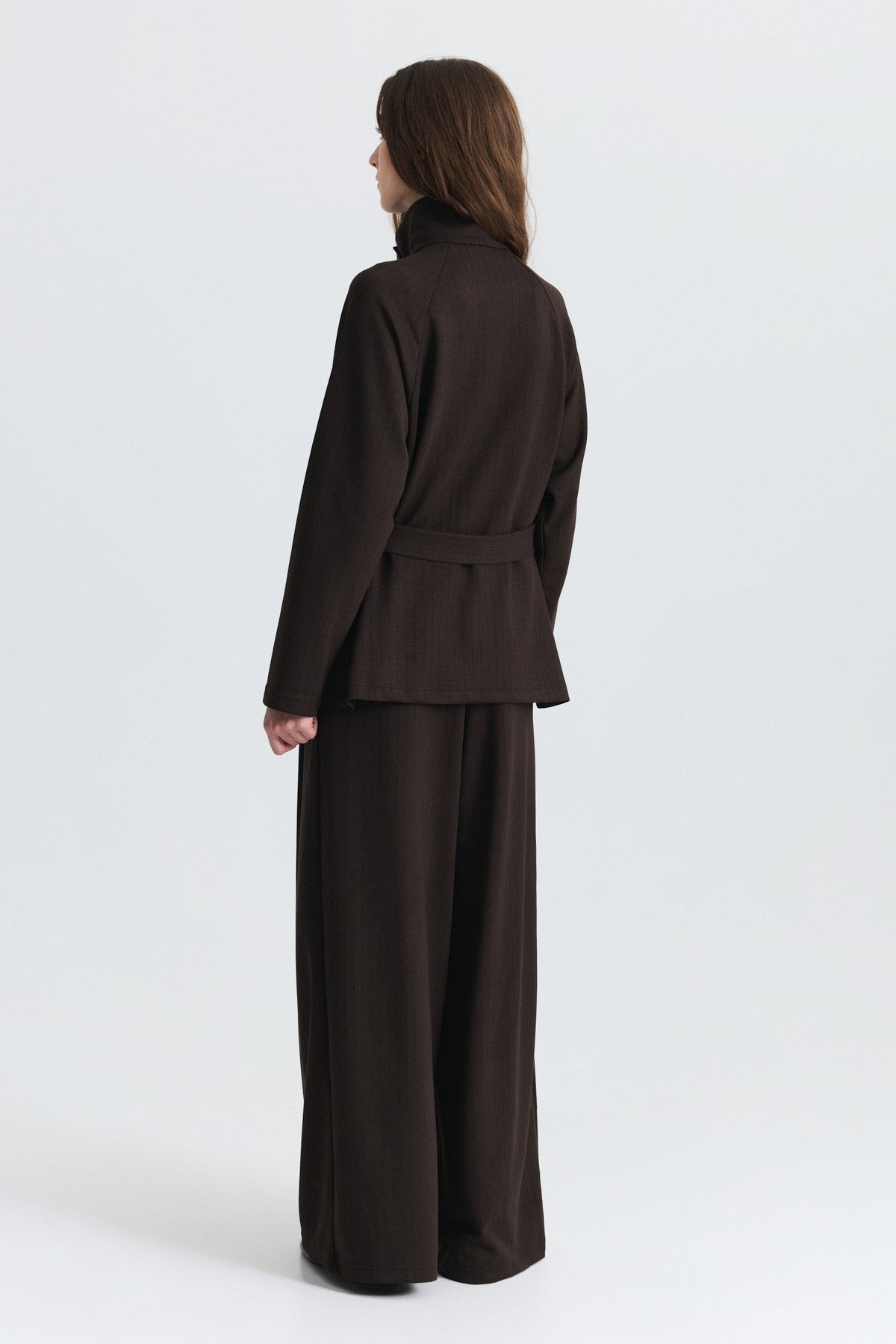 Soft-Textured Blazer and Pants Set with a Belt