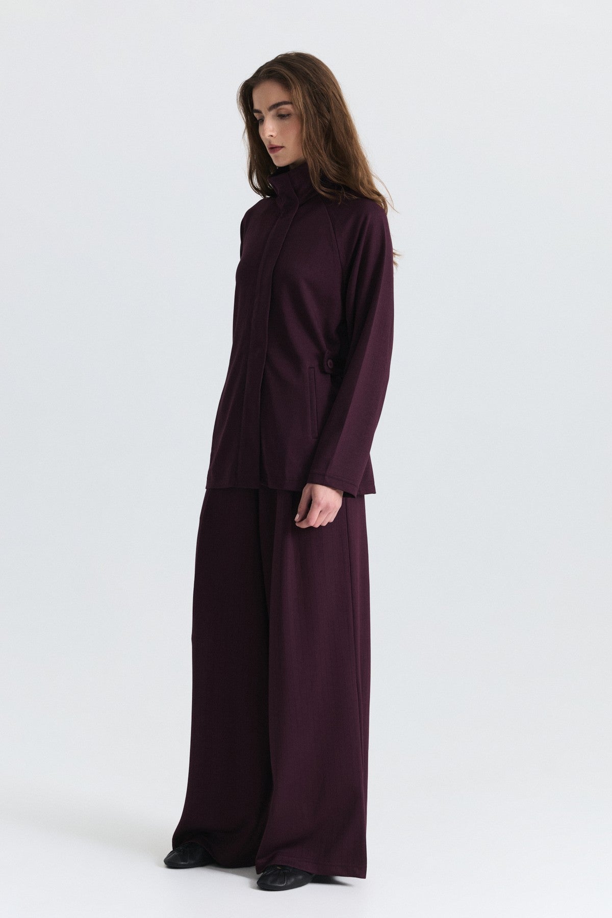Soft-Textured Blazer and Pants Set with a Belt