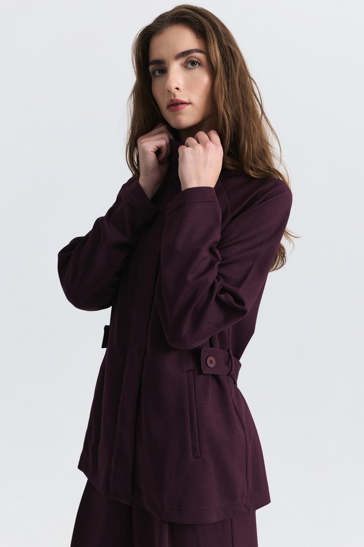 Soft-Textured Blazer and Pants Set with a Belt