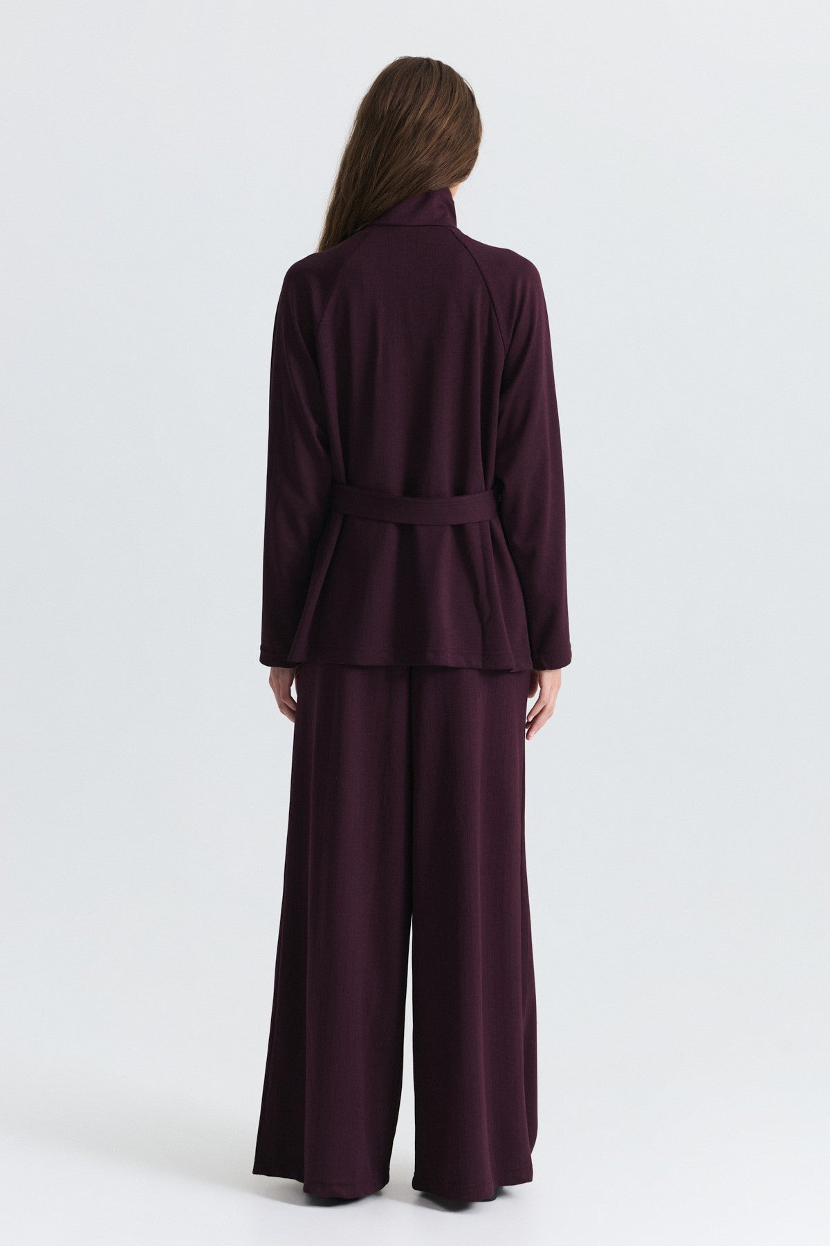 Soft-Textured Blazer and Pants Set with a Belt