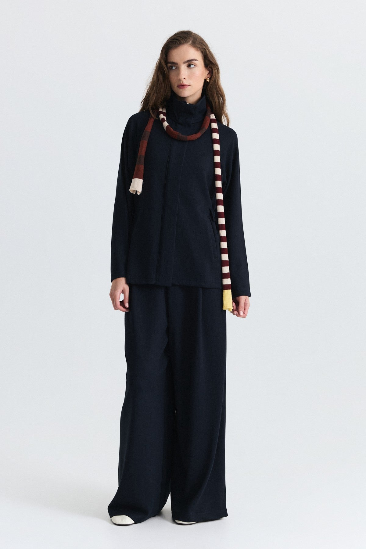 Soft-Textured Blazer and Pants Set with a Belt