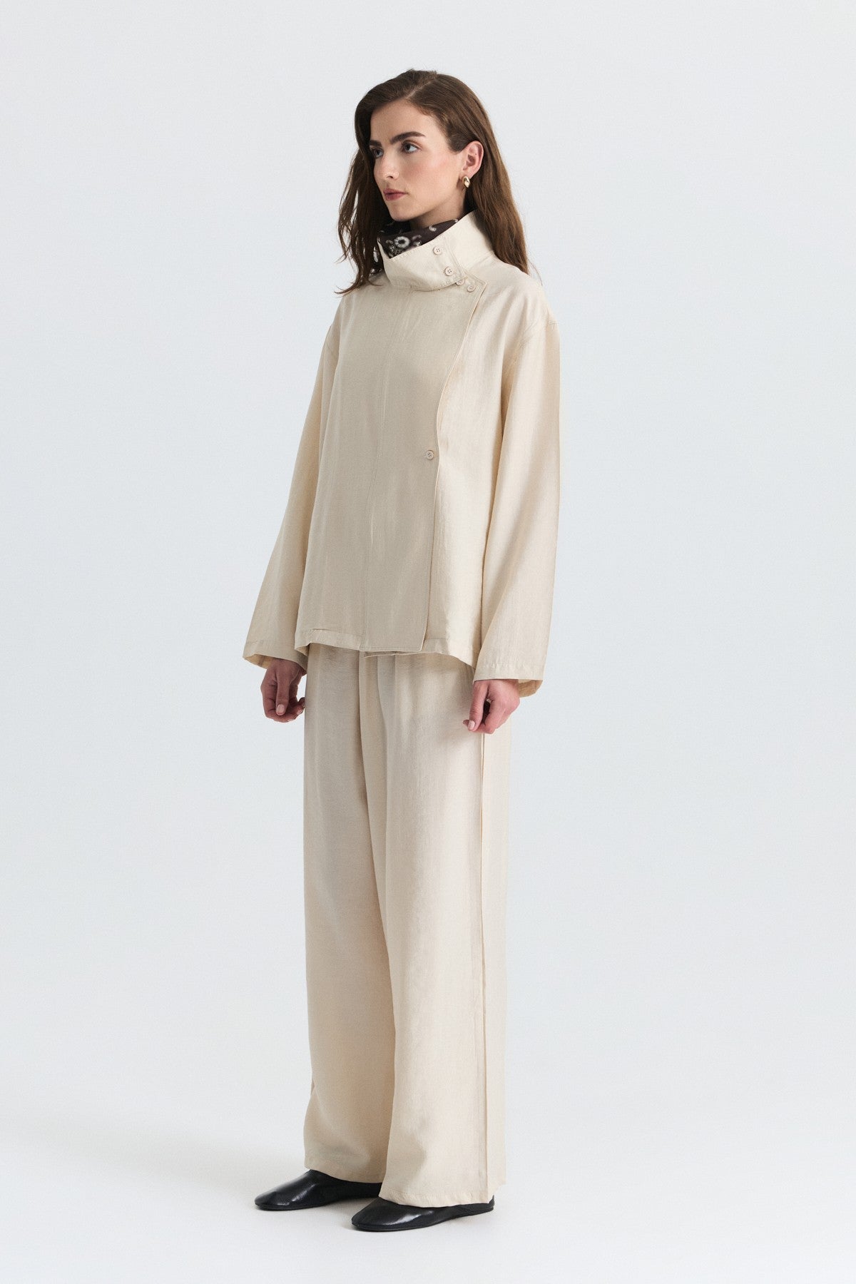 Stand-Up Collar Shirt and Pants Set