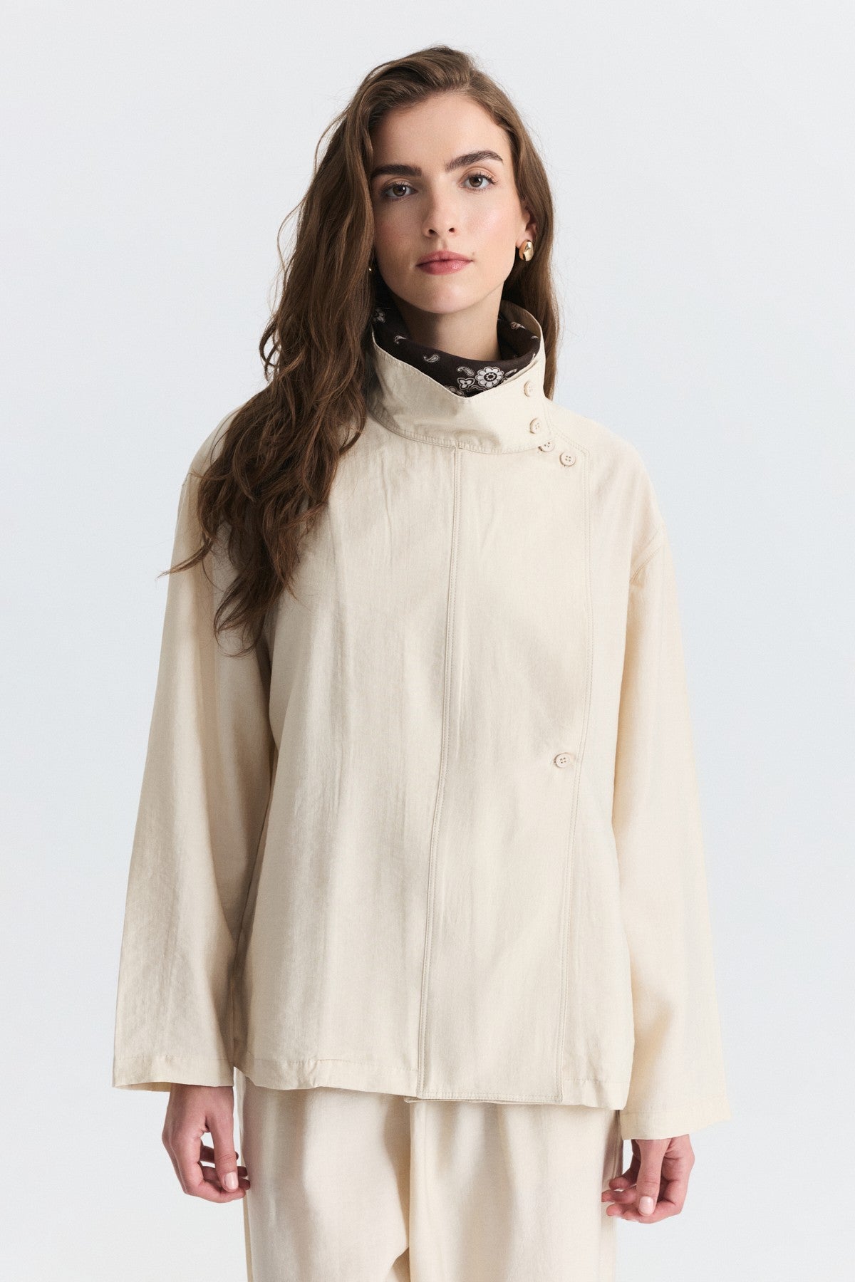 Stand-Up Collar Shirt and Pants Set