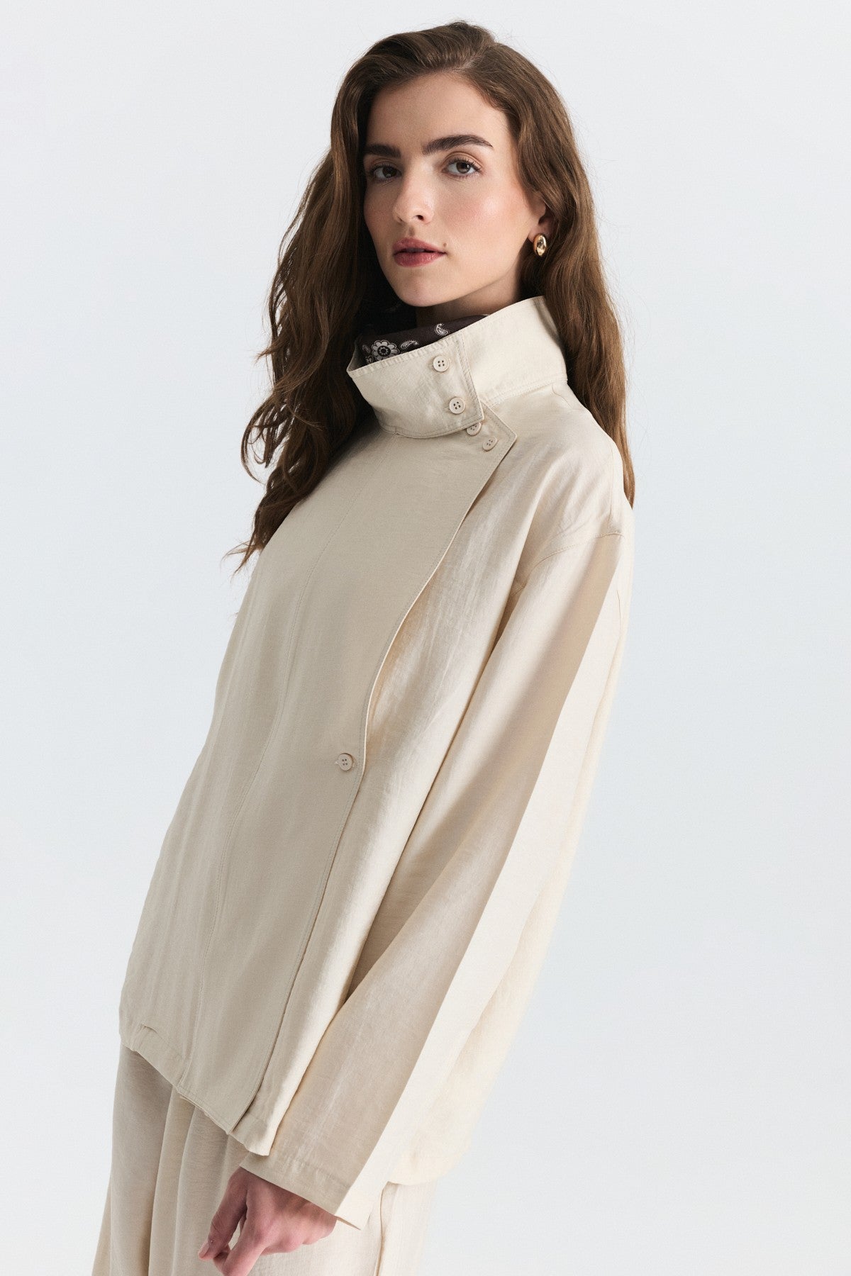 Stand-Up Collar Shirt and Pants Set