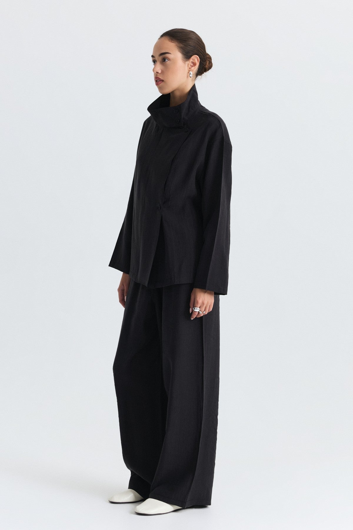 Stand-Up Collar Shirt and Pants Set
