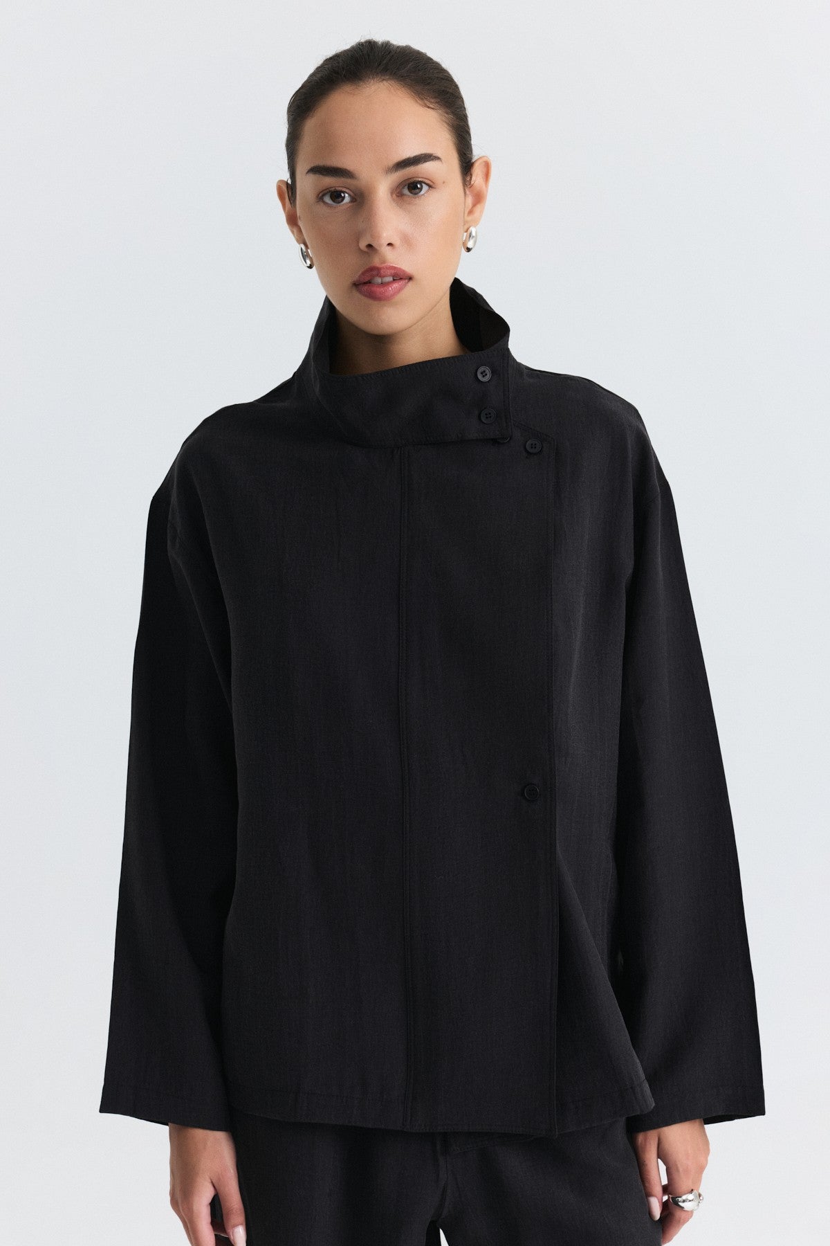 Stand-Up Collar Shirt and Pants Set